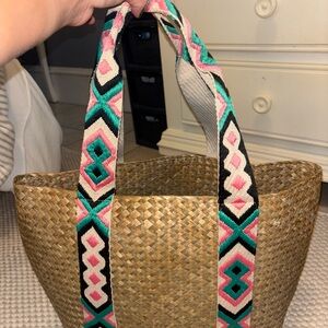 Woven Tote / Beach Bag with Colorful Straps